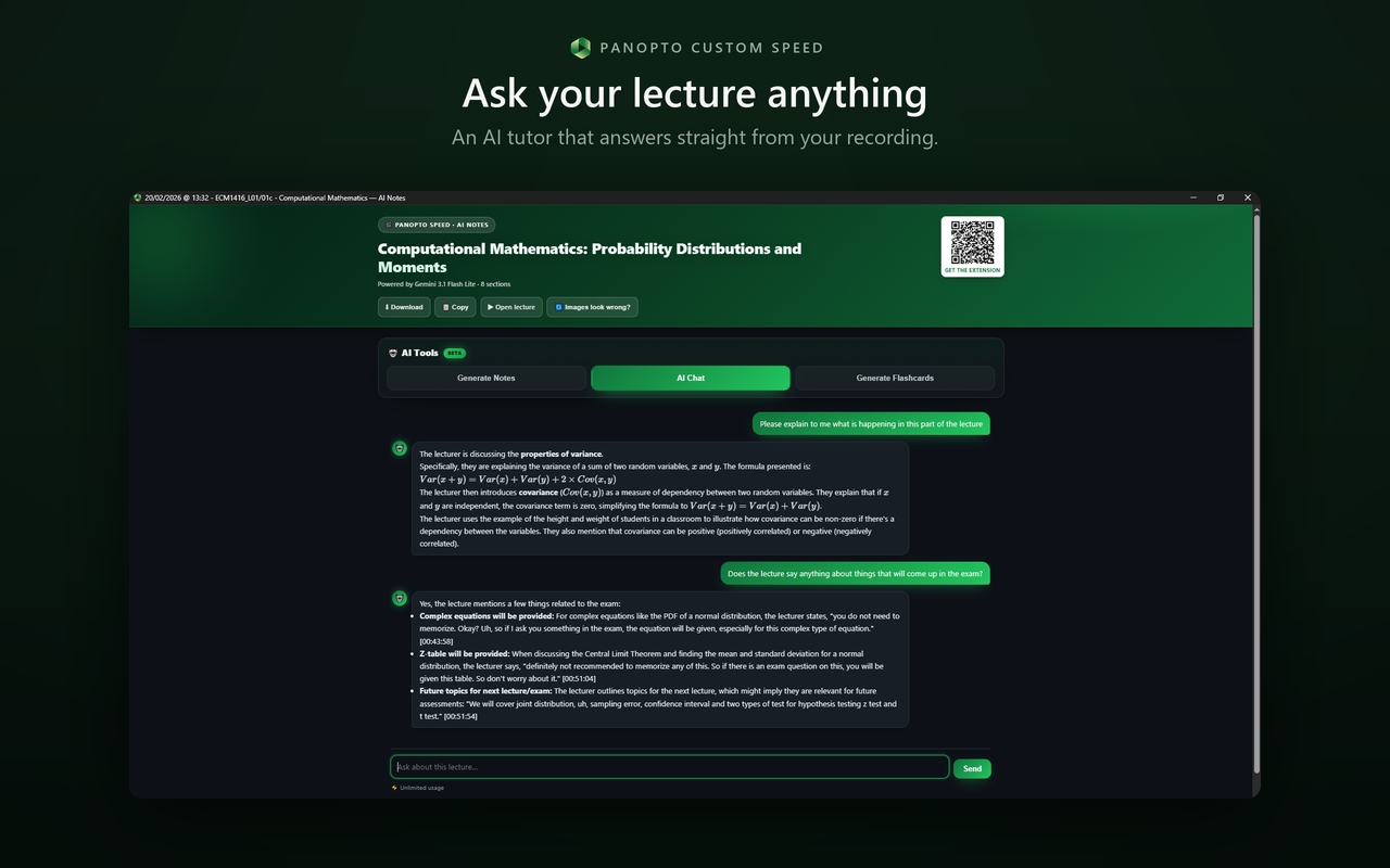 AI Chat tutor answering a question about the lecture